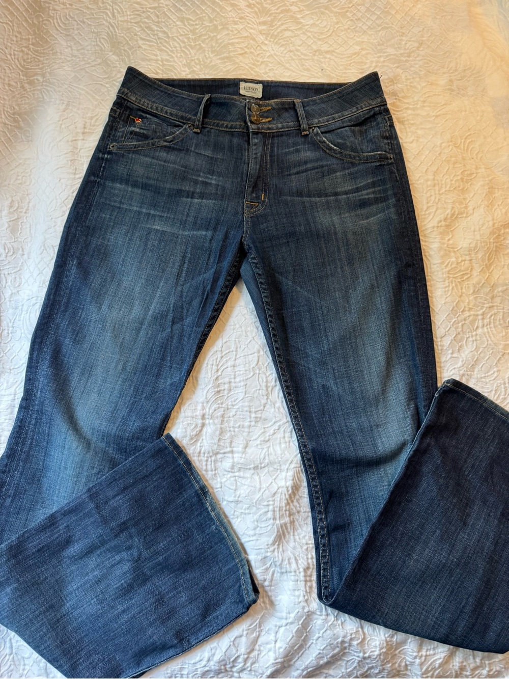 Hudson Jeans Women’s 31 Medium Wash Bootcut Flap Pocket Stretch Made USA